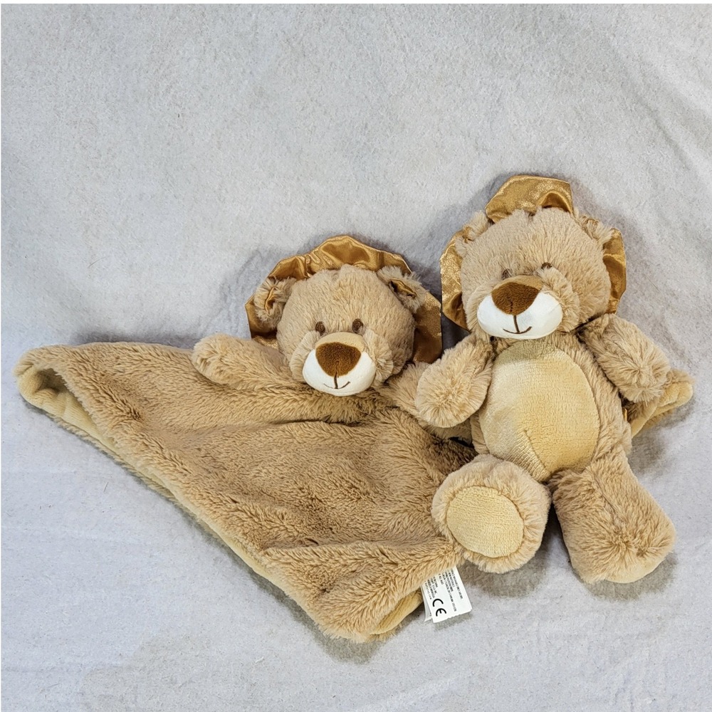 Kellytoy Lion Lovey Security Blanket Rattle Crinkle Clip‎ Plush Tan Shaggy Plush